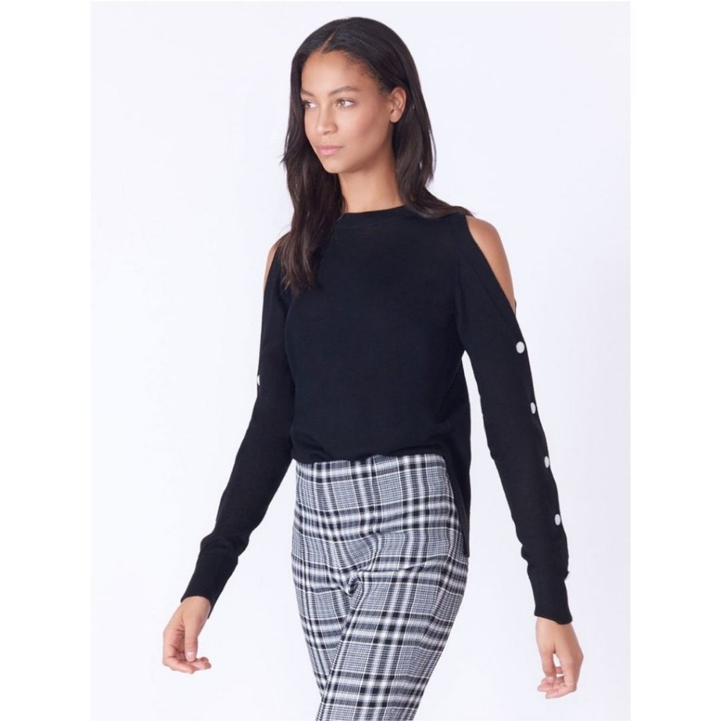 Veronica Beard Veda Cold Shoulder Button Sleeve Sweater Black Size Small